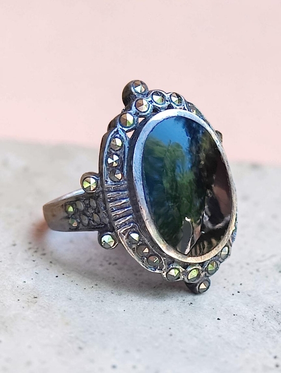 Vintage Jewelry - Vintage Sterling Black Onyx And Marcasite Ring